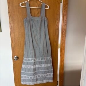 Vineyard Vines Women’s Sun Dress 4 Maxi Long Gray White Stripe Eyelet Trim Beach